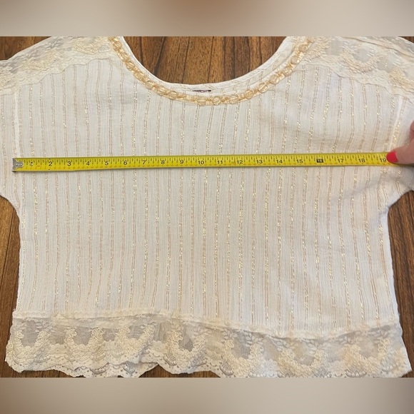 ANTHROPOLGIE vintage lace Top metallic gold stripes Size S - Picture 12 of 17